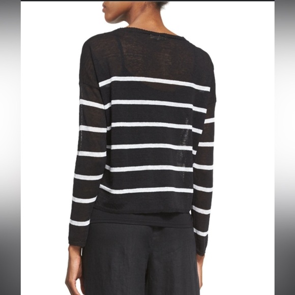 Eileen Fisher Fine Organic Linen Crepe Stripe Sheer Crop Top sz XS - Picture 2 of 14